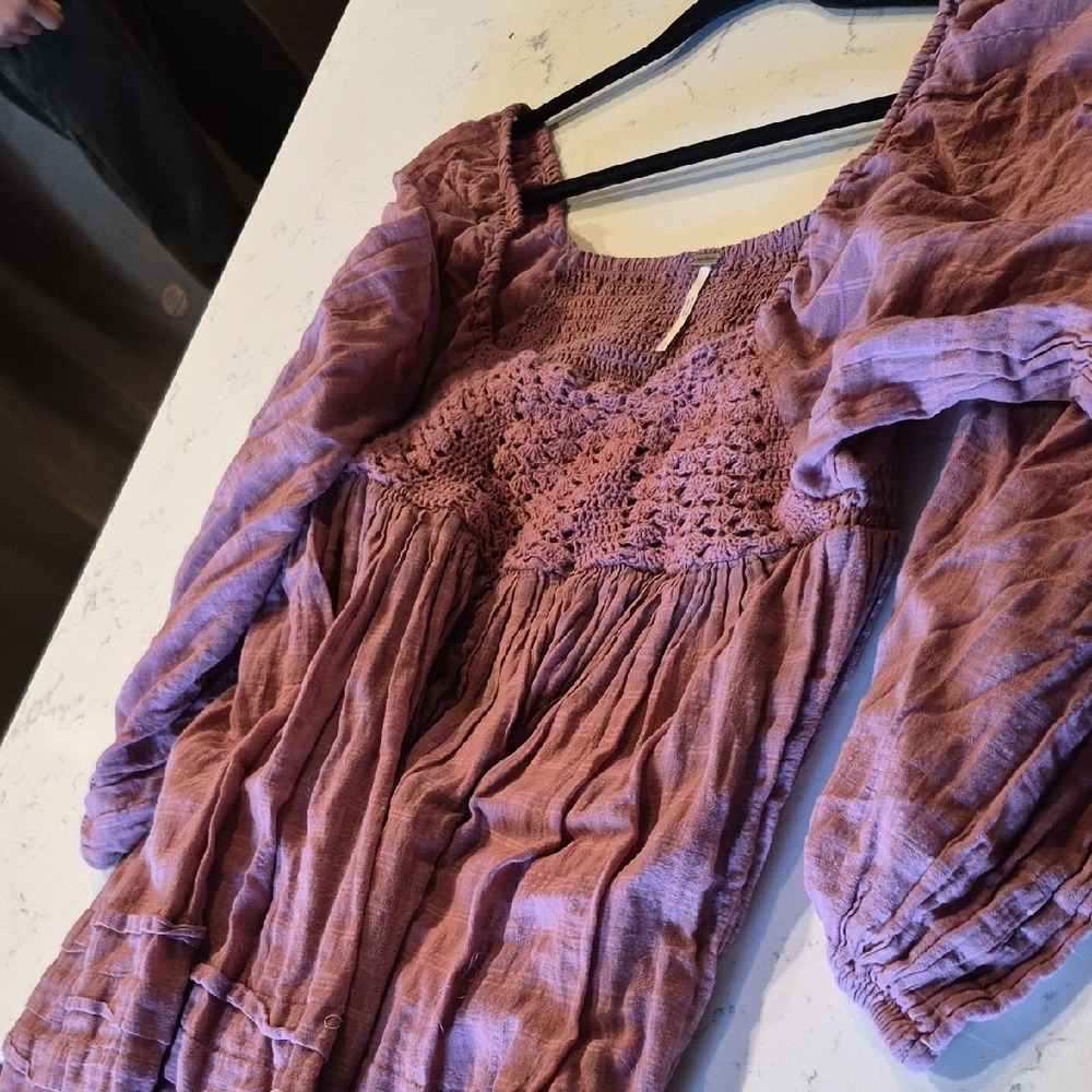 Free People Dusty Rose Crochet Detail Dress - Picture 9 of 12